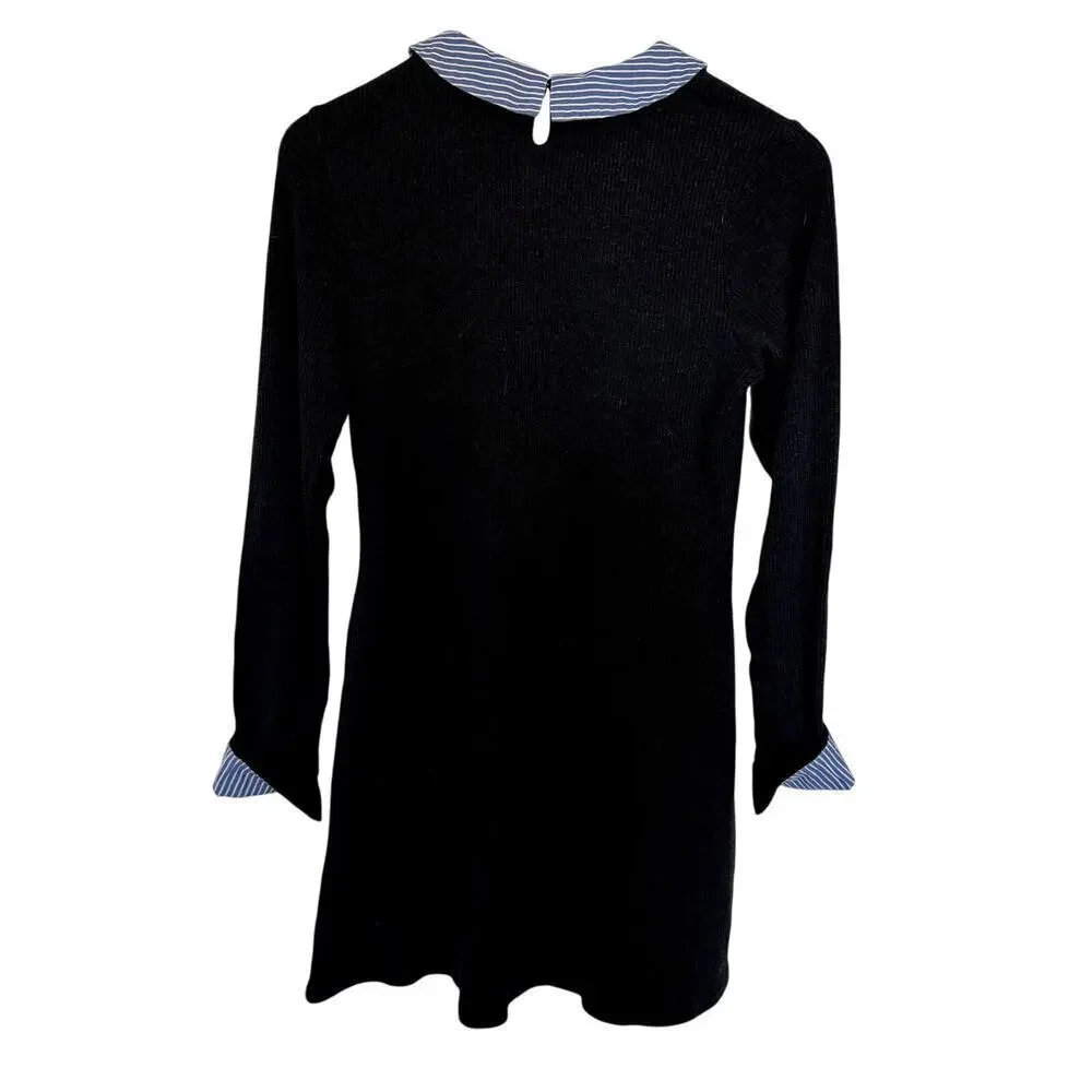 Navy Venus Dress with Striped Cuffs and Peter Pan Neckline Women's Size Medium - Picture 3 of 5